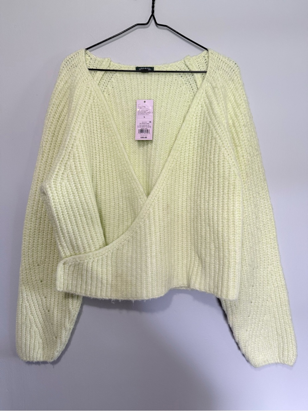 NWT Wild Fable Size L Pale Yellow Cropped V-Neck Wrap Sweater